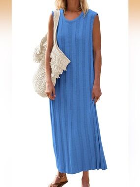 NWOT Sleeveless Ribbed Knit Maxi Dress - Bright Blue